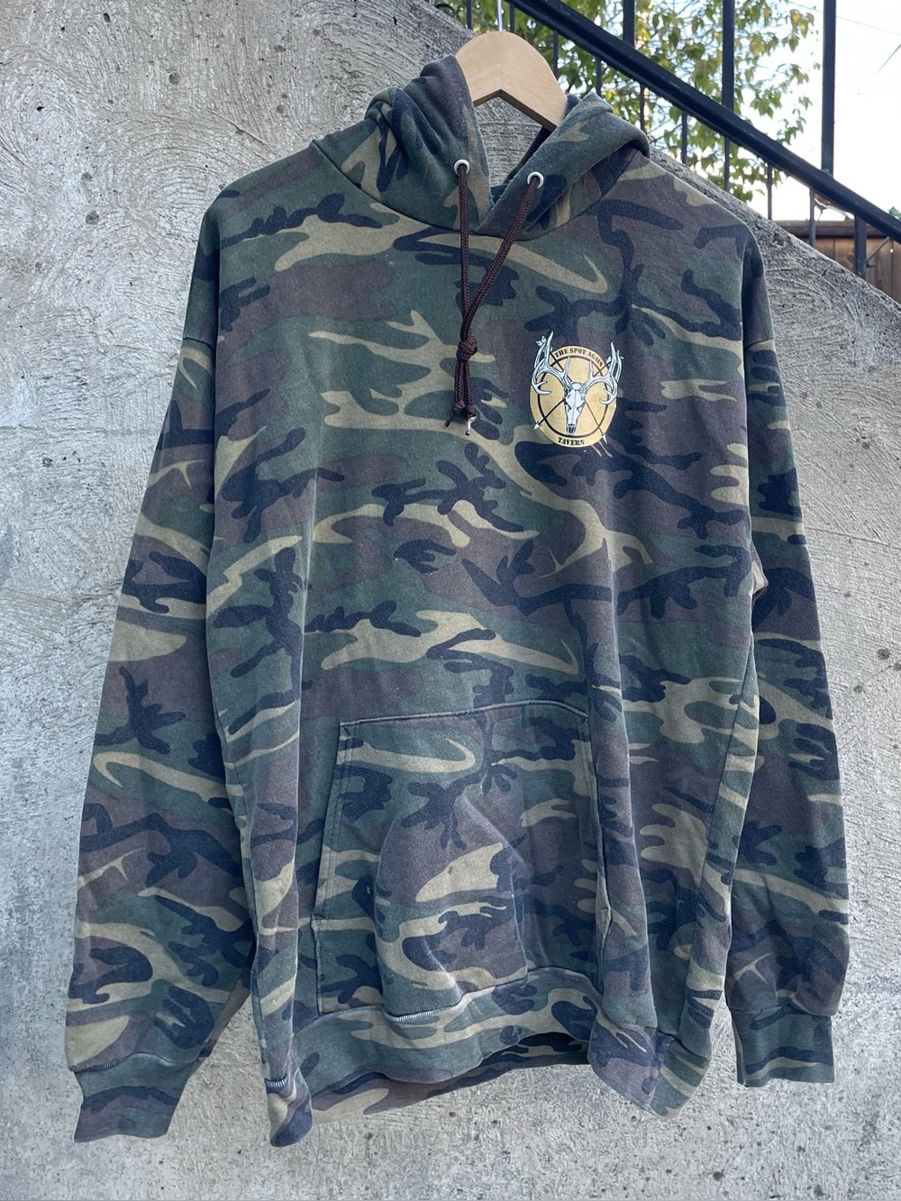 Y2k green and brown camo double sided streetwear hoodie size large/XL (22x28.5)